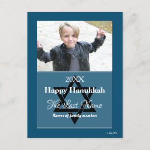 Lycklig Hanukkah Photo Postcard Teal Blue - HAMbWG Helg Vykort