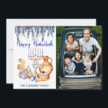 Lycklig Hanukkah Photo Template Menorah Gräs Drop Julkort<br><div class="desc">Den här designen kan vara personlig i det område som tillhandahålls genom att ändra fotot och/eller text. Du kan också anpassa den genom att klicka på Anpassa den här mallen och sedan välja klicka för att anpassa ytterligare alternativ och ta bort eller ändra färg i bakgrunden, lägga till text, ändra...</div>