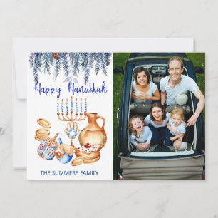 Lycklig Hanukkah Photo Template Menorah Gräs Drop Julkort