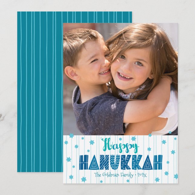 Lycklig Hanukkah Photo Turcos Typography fet fold Julkort (Fram/baksida)