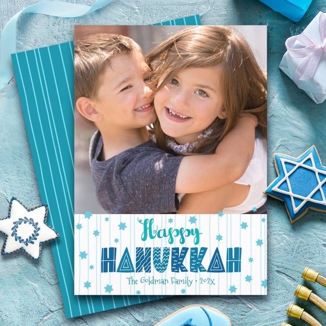 Lycklig Hanukkah Photo Turcos Typography fet fold Julkort (Skapare uppladdad)