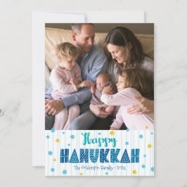 Lycklig Hanukkah Photo Typography Guld Stars Moder Julkort