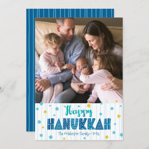 Lycklig Hanukkah Photo Typography Guld Stars Moder Julkort
