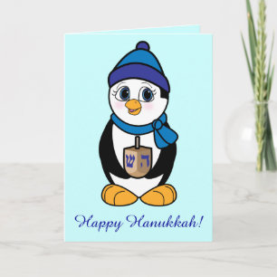 Lycklig Hanukkah pingvin och Dreidel Helgkort