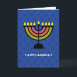 Lycklig Hanukkah Pop Art Menorah Helgkort<br><div class="desc">Lycklig Hanukkah Pop Art stil-menorah på blå botten med ett steg och upprepa stjärnan David mönster.</div>