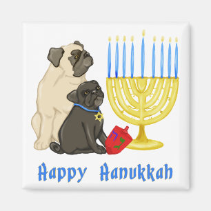 Lycklig Hanukkah Pug och Menorah Magnets Magnet