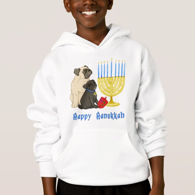Lycklig Hanukkah Pugs med Menorah Tees och Sweats T-shirt (Framsida)