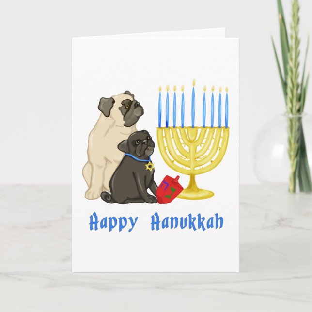 Lycklig Hanukkah Pugs och Menorah Anpassade Cards Helgkort (Framsida)