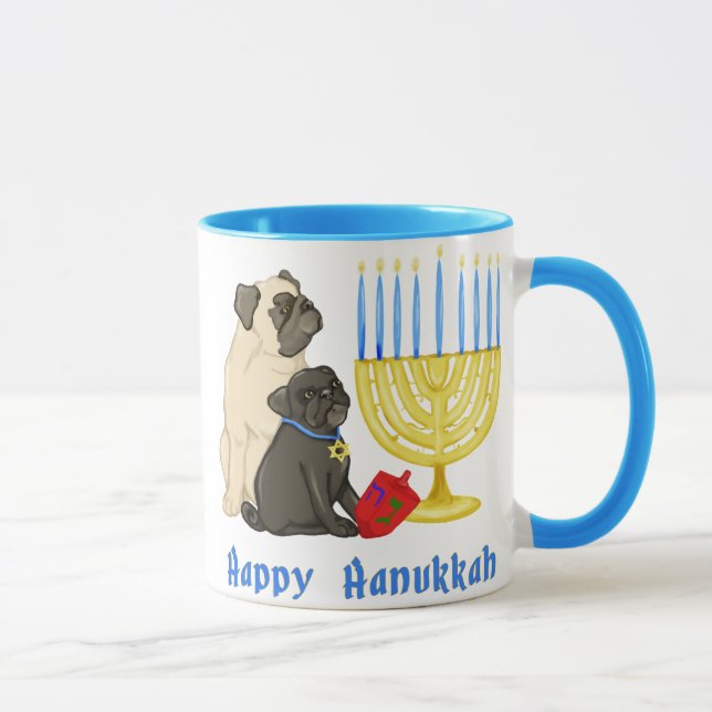 Lycklig Hanukkah Pugs och Menorah Mugg (Höger)