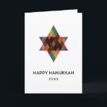 Lycklig Hanukkah Rainbow Star of David Non Photo Helgkort<br><div class="desc">Önskar vänner och familj "Lycklig Hanukkah" med den här vimiska flerfärgade stjärnan David. Året kan redigeras med mer redigerbar text inuti. Klicka på "anpassa" om du vill ändra typsnitt,  flytta text,  färg eller ändra storlek på</div>