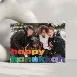 Lycklig Hanukkah Rainbow Typography Photo Overlay Julkort<br><div class="desc">Lycklig Hanukkah Rainbow Typography Photo Overlay Helgdag Card</div>
