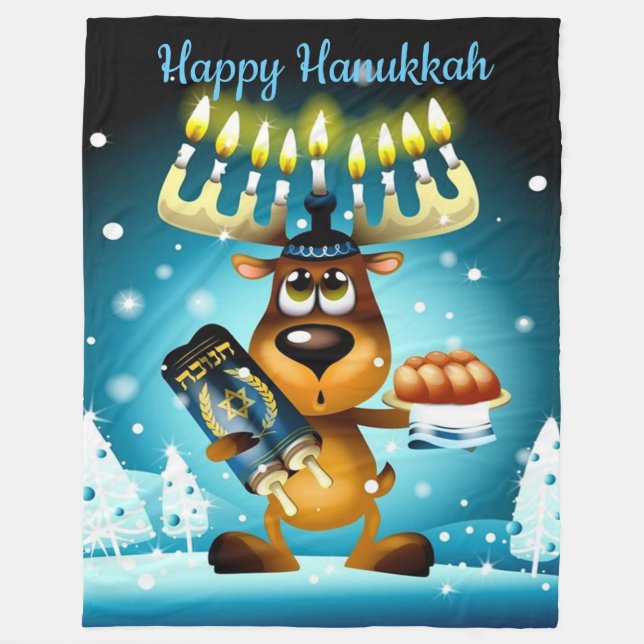 Lycklig Hanukkah Reindeer Fleecefilt (Framsidan)
