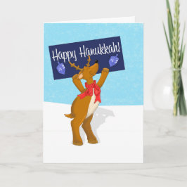 Lycklig Hanukkah Reindeer med skylt Hanukkah-kort Kort