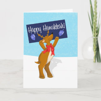 Lycklig Hanukkah Reindeer med skylt Hanukkah-kort Kort