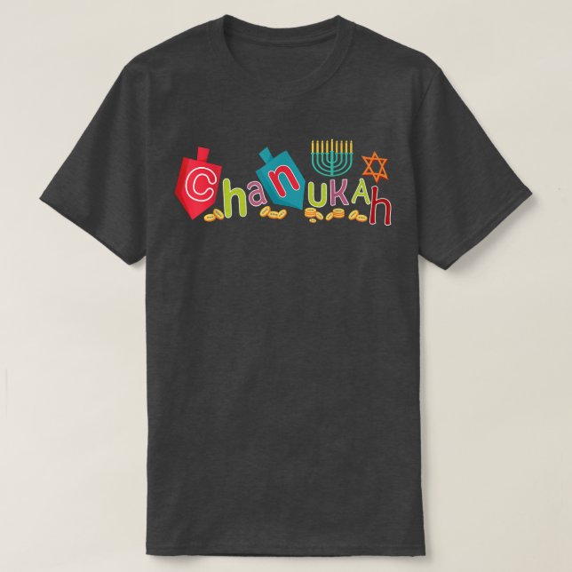 Lycklig Hanukkah Rhinestone Chanukah Menorah Dreid T Shirt (Design framsida)