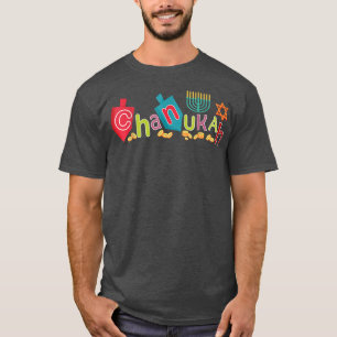 Lycklig Hanukkah Rhinestone Chanukah Menorah Dreid T Shirt