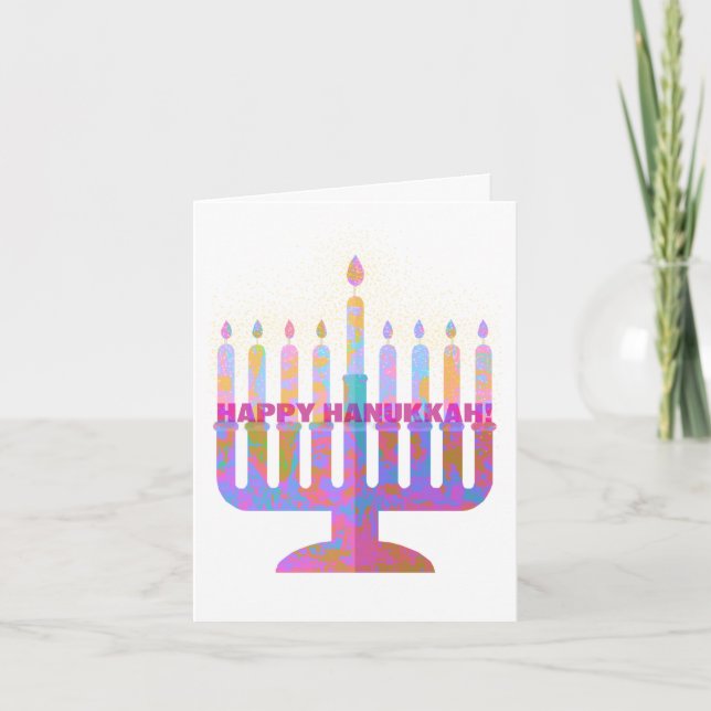 Lycklig Hanukkah Rosa Menorah Photo Kort (Framsida)