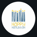 Lycklig Hanukkah Runt Klistermärke<br><div class="desc">Hanukkah-ljusen kommer att göra din perfekt. Perfekt på handdukar eller bordstabletter.</div>