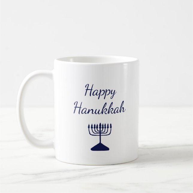 Lycklig Hanukkah Simple Blue Menorah Kaffemugg (Vänster)