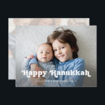 Lycklig Hanukkah | Simple Boho Photo Overlay Helg Vykort<br><div class="desc">Det här enkla och snyggt Lycklig Hanukkah-fotovykortet har en vit och vild textövertäckning med plats för två av dina personliga foton.</div>