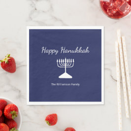 Lycklig Hanukkah Simple Menorah Blue Pappersservett