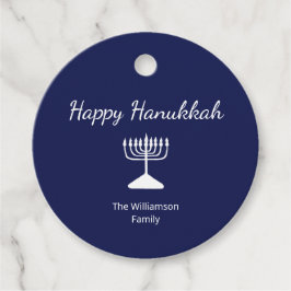 Lycklig Hanukkah Simple Menorah Blue White Gåvor Etiketter
