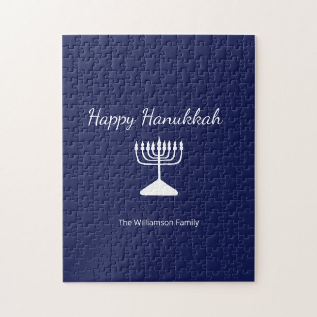 Lycklig Hanukkah Simple Menorah Navy Blue Pussel (Vertikal)