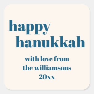 Lycklig Hanukkah Simple Teal Blue Personlig Fyrkantigt Klistermärke