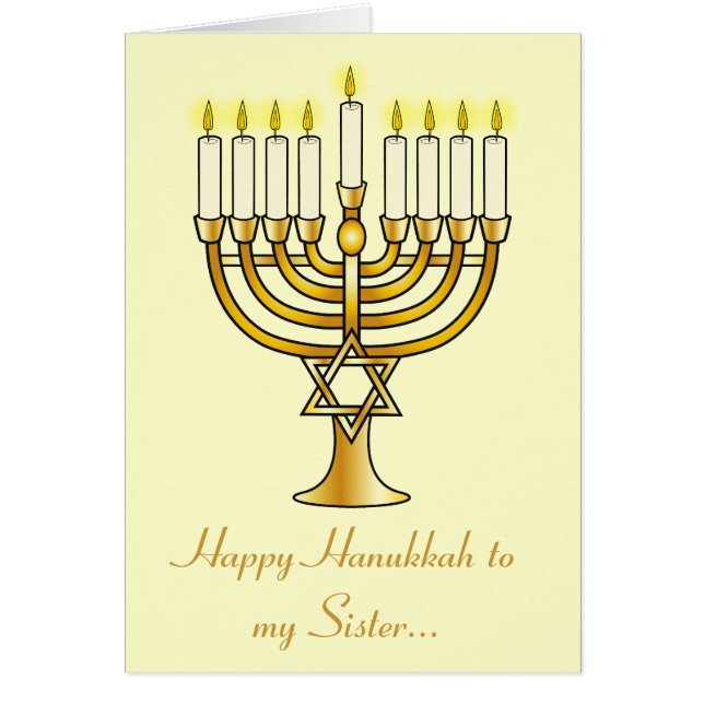 Lycklig Hanukkah Sister med Menorah Hälsningskort (Framsidan)