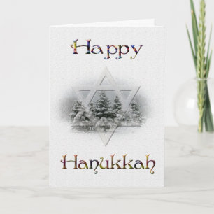 Lycklig Hanukkah-Snö dolda träd/davidsstjärna Helgkort