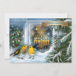 Lycklig Hanukkah. Snö Scene med Menorah-kort Julkort