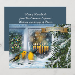 Lycklig Hanukkah. Snö Scene med Menorah-kort Julkort