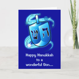 Lycklig Hanukkah Son med snurret Dreidel Helgkort