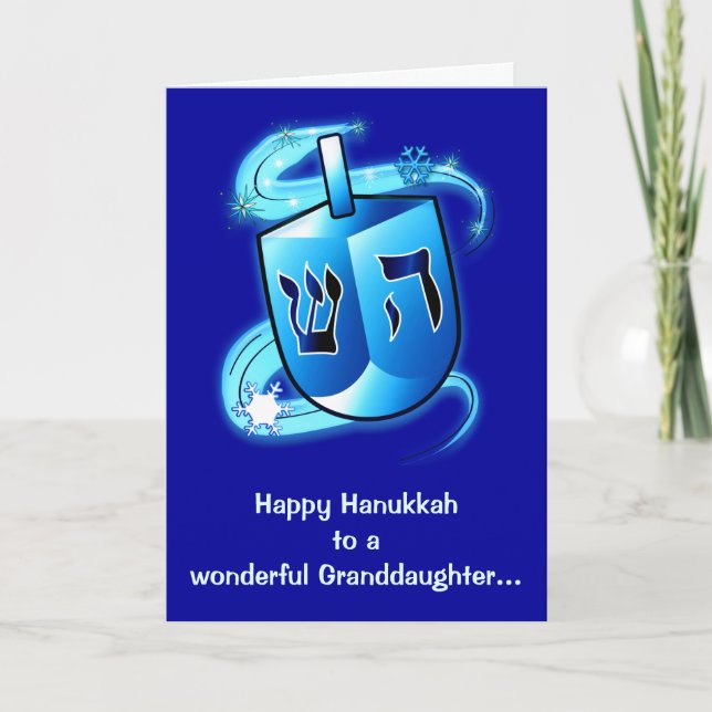 Lycklig Hanukkah sondotter med snurret Dreidel Helgkort (Framsida)