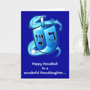 Lycklig Hanukkah sondotter med snurret Dreidel Helgkort