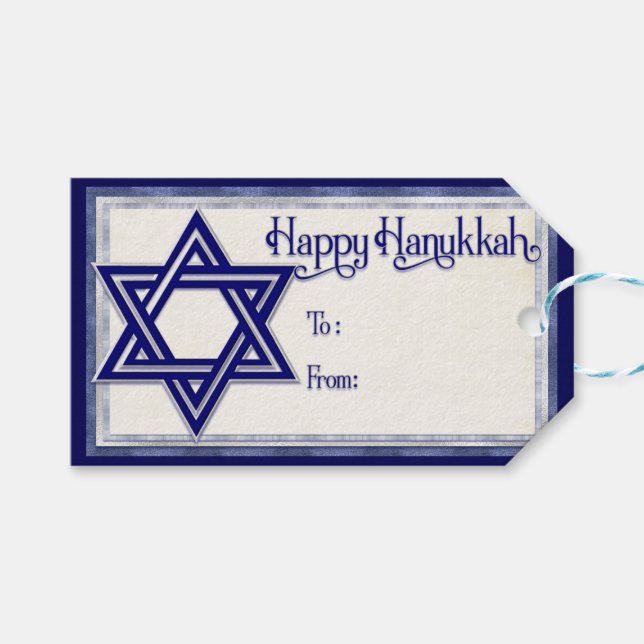 Lycklig Hanukkah Star av David Blue Presentetikett (Framsidan (Horisontell))