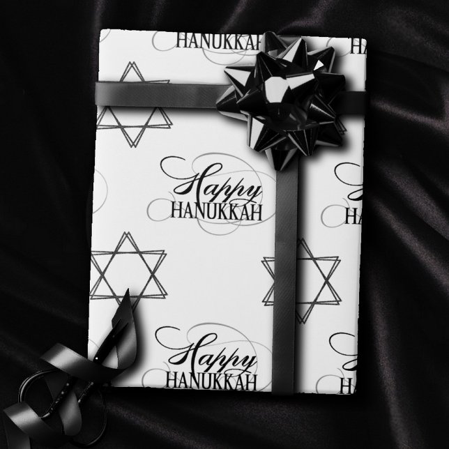 Lycklig Hanukkah Star av David Classic Black White Presentpapper (Skapare uppladdad)