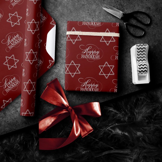 Lycklig Hanukkah Star av David Classic Red Silver Presentpapper (Skapare uppladdad)