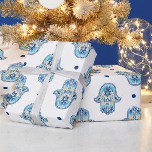 Lycklig Hanukkah Star av David Hamsa Hand White Bl Presentpapper