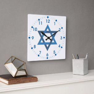 Lycklig Hanukkah Star av David White Blue Fyrkantig Klocka