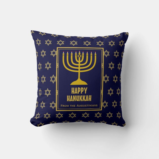 LYCKLIG HANUKKAH Star David Personlig BLUE Kudde (Framsida)