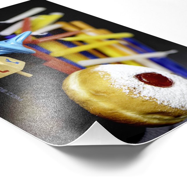 Lycklig Hanukkah Star of David menorah Dreidel Sli Fototryck (Hörn)