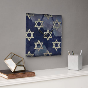 Lycklig Hanukkah Star of David menorah Dreidel Sli Fyrkantig Klocka