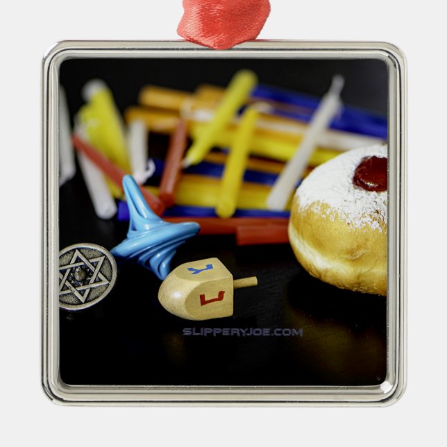 Lycklig Hanukkah Star of David menorah Dreidel Sli Julgransprydnad Metall (Framsidan)