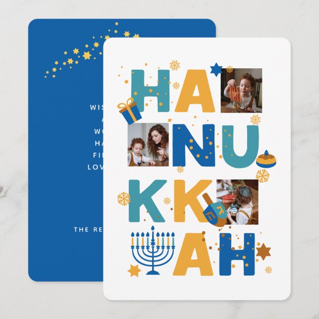 Lycklig HANUKKAH Stars & ljus Photo Greeting Card (Fram/baksida)