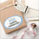 Lycklig Hanukkah Stickers Ovalt Klistermärke<br><div class="desc">Hanukkah-design.</div>