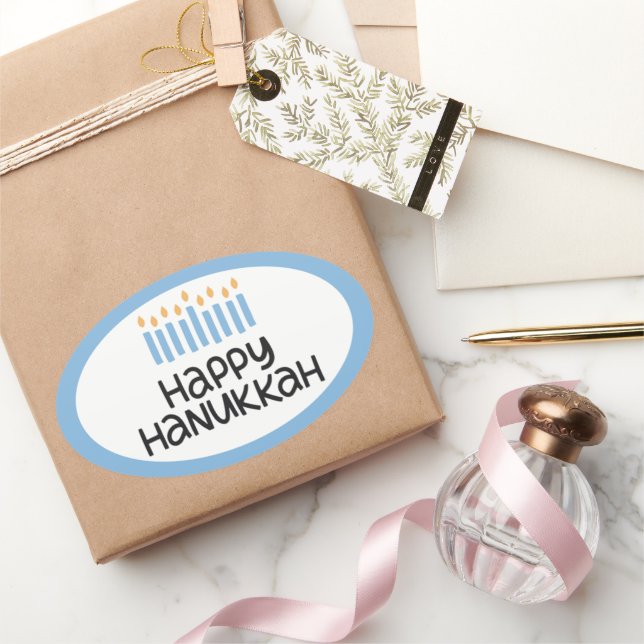Lycklig Hanukkah Stickers Ovalt Klistermärke (Gifting)