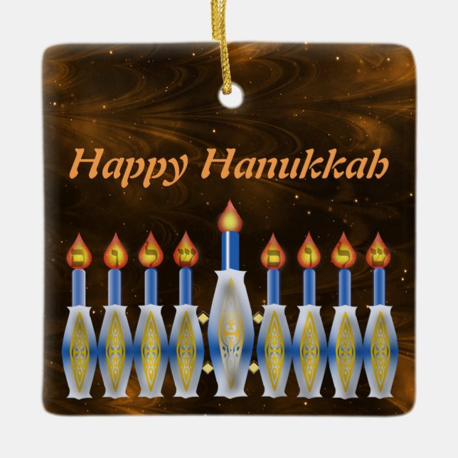 Lycklig Hanukkah Stylized Nebulous himmel för Julgransprydnad Keramik (Framsida)