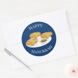 Lycklig Hanukkah Tecknad Latkes Apple Sauce Runt Klistermärke