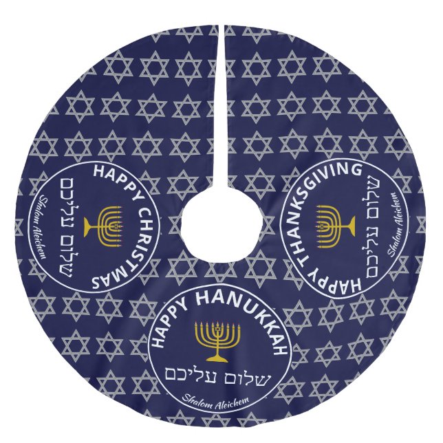 Lycklig Hanukkah-Thanksgivingen MULTI Anpassningsb Julgransmatta Borstad Polyester (Framsidan)